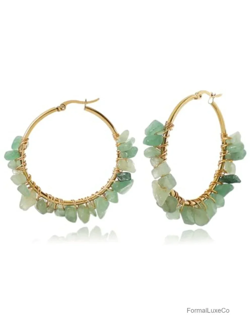 Wire Wrapped Healing Crystal Earrings for Women 14K Gold Plated Dangle Boho